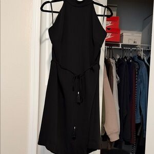 White House Black Market Black Halter Mini Dress with Tassel Tie Belt